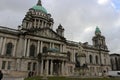 Beautiful Picture of City Hall in Belfast Northern Ireland, with a gloomy sky and dark clouds