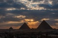 A beautiful picture of the pyramids in Giza, Egypt at sunset Royalty Free Stock Photo