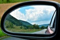 Beautiful picture of the landscape seen through the rearview mirror Royalty Free Stock Photo