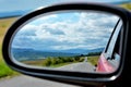 Beautiful picture of the landscape seen through the rearview mirror Royalty Free Stock Photo