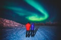 Beautiful picture of massive multicolored green vibrant Aurora Borealis, also known as Northern Lights, Sweden, Lapland Royalty Free Stock Photo