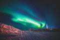 Beautiful picture of massive multicolored green vibrant Aurora Borealis, also known as Northern Lights, Sweden, Lapland Royalty Free Stock Photo