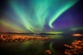 Beautiful picture of massive multicolored green vibrant Aurora Borealis, Aurora Polaris, also know as Northern Lights in Norway Royalty Free Stock Photo