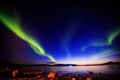 Beautiful picture of massive multicolored green vibrant Aurora Borealis, Aurora Polaris, also know as Northern Lights in Norway Royalty Free Stock Photo