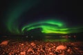 Beautiful picture of massive multicolored green vibrant Aurora Borealis, Aurora Polaris, also know as Northern Lights in Norway Royalty Free Stock Photo