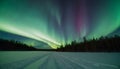 Beautiful picture of massive multicolored green vibrant Aurora Borealis v6