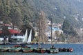 Beautiful picture of nainital lake and boats Royalty Free Stock Photo