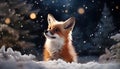 Cute fox under the snow, on Christmas day