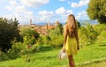 Beautiful picture of young woman discovering Florence the birthplace of Renaissance in Italy Royalty Free Stock Photo