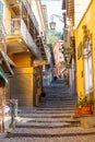 Beautiful picturesque and colorful old town street in Bellagio city, Como lake, Italy