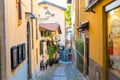 Beautiful picturesque and colorful old town street in Bellagio city, Como lake, Italy