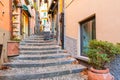 Beautiful picturesque and colorful old town street in Bellagio city, Como lake, Italy