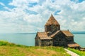 Beautiful picturesque view of the ancient monastery Sevanavank on the shores of Lake Sevan Royalty Free Stock Photo