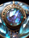 Decorative piece of faceted labradorite jewelery in antiqued gold ai image