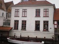 Beautiful Pier Building On The Canals Of The City In Bruges. March 23, 2013. Bruges, West Flanders, Belgium. Vacation Nature