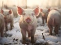 beautiful pigs on snow