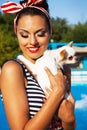 Beautiful pin up girl near the swimming pool Royalty Free Stock Photo