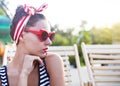 Beautiful pin up girl near the swimming pool Royalty Free Stock Photo