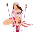 Beautiful pin-up girl with skis