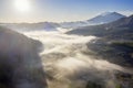 Beautiful Pinggan village covered misty at sunrise