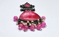 Beautiful Pink, Black, White, Gold Silver Metal Vintage Necklace Earring Made with Mother of Pearl Seashell