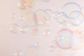 Beautiful Pink and Blue Soap Bubbles Floating Background. Royalty Free Stock Photo