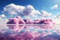 Beautiful pink clouds in the blue sky reflected in the water surface