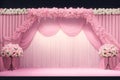 Beautiful Pink Curtain for Party Show Performance Stage with Flowers Ornament Decoration Royalty Free Stock Photo