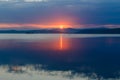 Beautiful pink dawn over a large lake Royalty Free Stock Photo