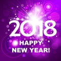 Beautiful pink fireworks with greetings Happy New Year 2018! Royalty Free Stock Photo