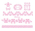 Beautiful pink floral decorative frames, headers and seamless borders set. Part 3 Royalty Free Stock Photo