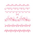 Beautiful pink floral seamless borders set for baby girl arrival greeting card, embroidery, book decor or wedding. Part 2 Royalty Free Stock Photo