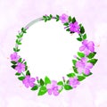 Beautiful pink flowers and green leaves decorated Circular Frame Given Space Royalty Free Stock Photo