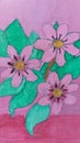 Beautiful Pink Flowers - Green Leaves - Painted Artwork