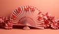 A beautiful pink folded paper fan, a summer souvenir generated by AI