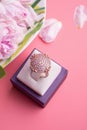 Beautiful pink gold  ring with roses. romantic and wedding  concept Royalty Free Stock Photo