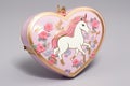Beautiful pink heart shaped box with a unicorn in the middle, A heart shaped gift box invites the viewer to open, AI Generated Royalty Free Stock Photo