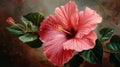 Beautiful Pink Hibiscus Flower in Full Bloom on Green Background Royalty Free Stock Photo