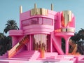 Beautiful pink house, with an unusual design