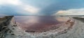 Beautiful pink lake Sasyk-Sivash in the Western part of the Crimean Peninsula. Panorama Royalty Free Stock Photo