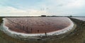 Beautiful pink lake Sasyk-Sivash in the Western part of the Crimean Peninsula. Panorama Royalty Free Stock Photo