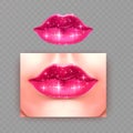 Beautiful, pink lips with a shiny glitter texture, Vector EPS 10 illustration Royalty Free Stock Photo