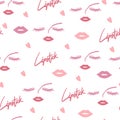 Beautiful Pink Lipstick and Kiss Abstract Vector Seamless Pattern