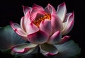 Beautiful pink lotus blosom closeup on dark background illustration. AI generative