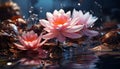 A beautiful pink lotus blossom floats on tranquil pond water generated by AI Royalty Free Stock Photo