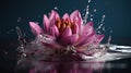 Beautiful pink lotus in water with splashes on a dark background Royalty Free Stock Photo