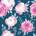 Beautiful Pink and Navy Rose Flower Seamless Pattern Design