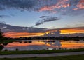 Beautiful pink, orange and blue sunset reflecting on a lake Royalty Free Stock Photo