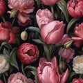 Beautiful pink peonis flower seamless pattern, created with generative AI Royalty Free Stock Photo