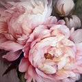 Beautiful pink peony flowers bouquet, oil painting, impasto, close-up view, generative ai Royalty Free Stock Photo